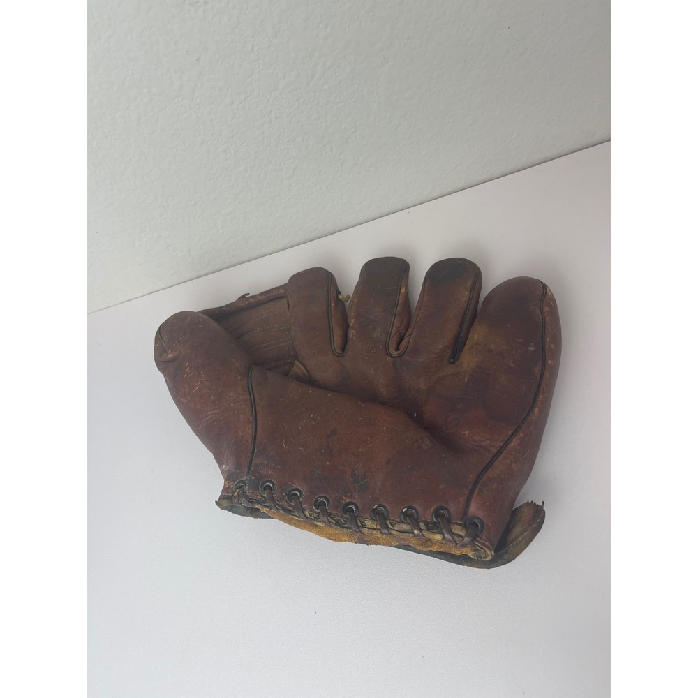 Vintage Eddie Stanky 4F Leather Baseball Glove Self Shaping Heel Brown Mid Cent